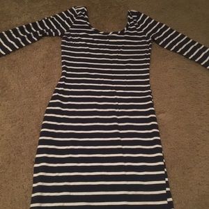 Striped white and navy mini dress